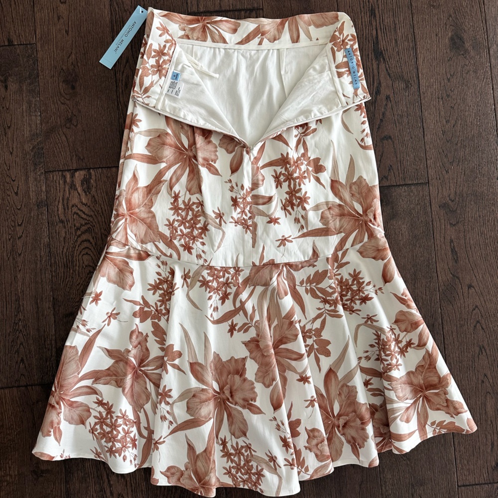 ANTONIO MELANI Cream & Brown Floral High-Low Skirt - Picture 3 of 6